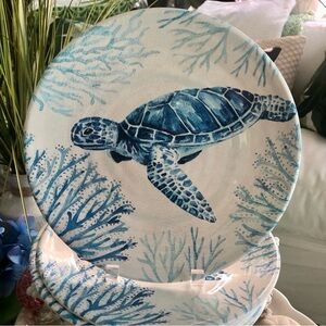 NWT! Ocean Blue & White Turtle With Sea Coral Dinner Plates Set/4